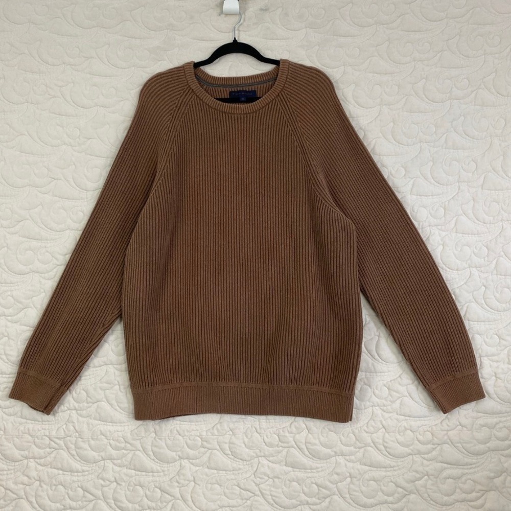 Denver Hayes Sweater Brown Ribbed Knit Cotton Crewneck Mens 2XL Raglan Sleeve